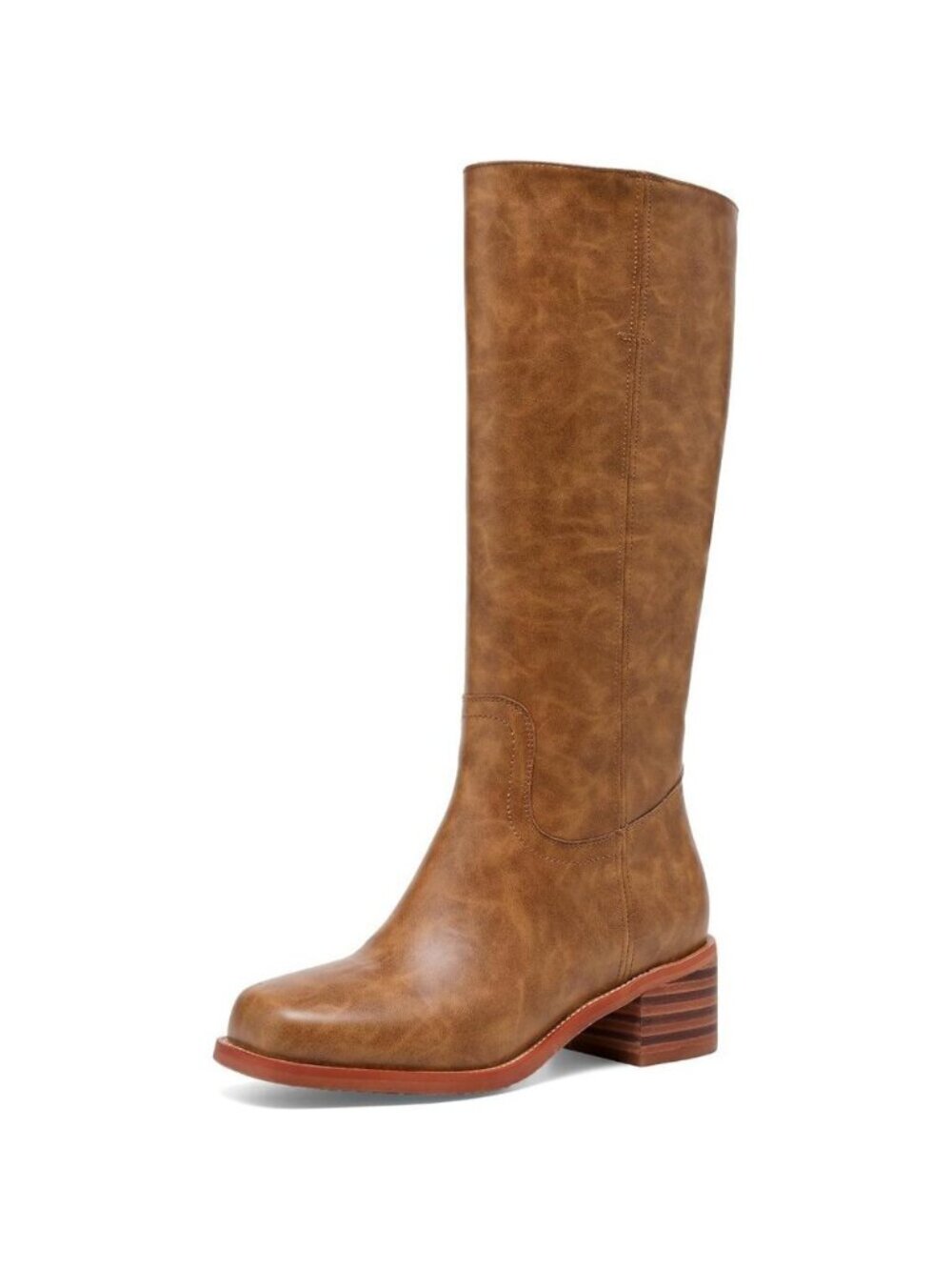 Women's Brown Knee High Boots Square Toe Chunky Block Heel Long Boots